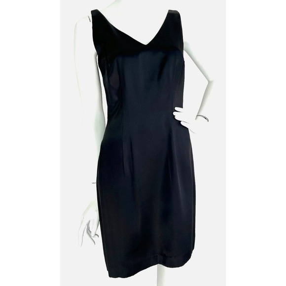 90s Marciano Guess Dress Size 6 Black Satin Made USA Sheath VNeck Sleeveless EUC - Picture 8 of 9